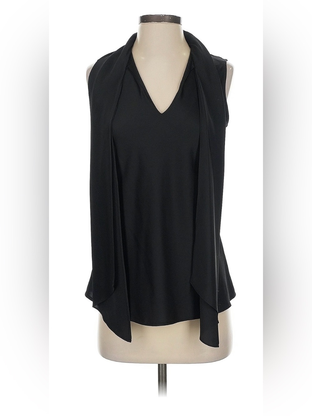 Kasper Black Sleeveless V-Neck Draped Front Top